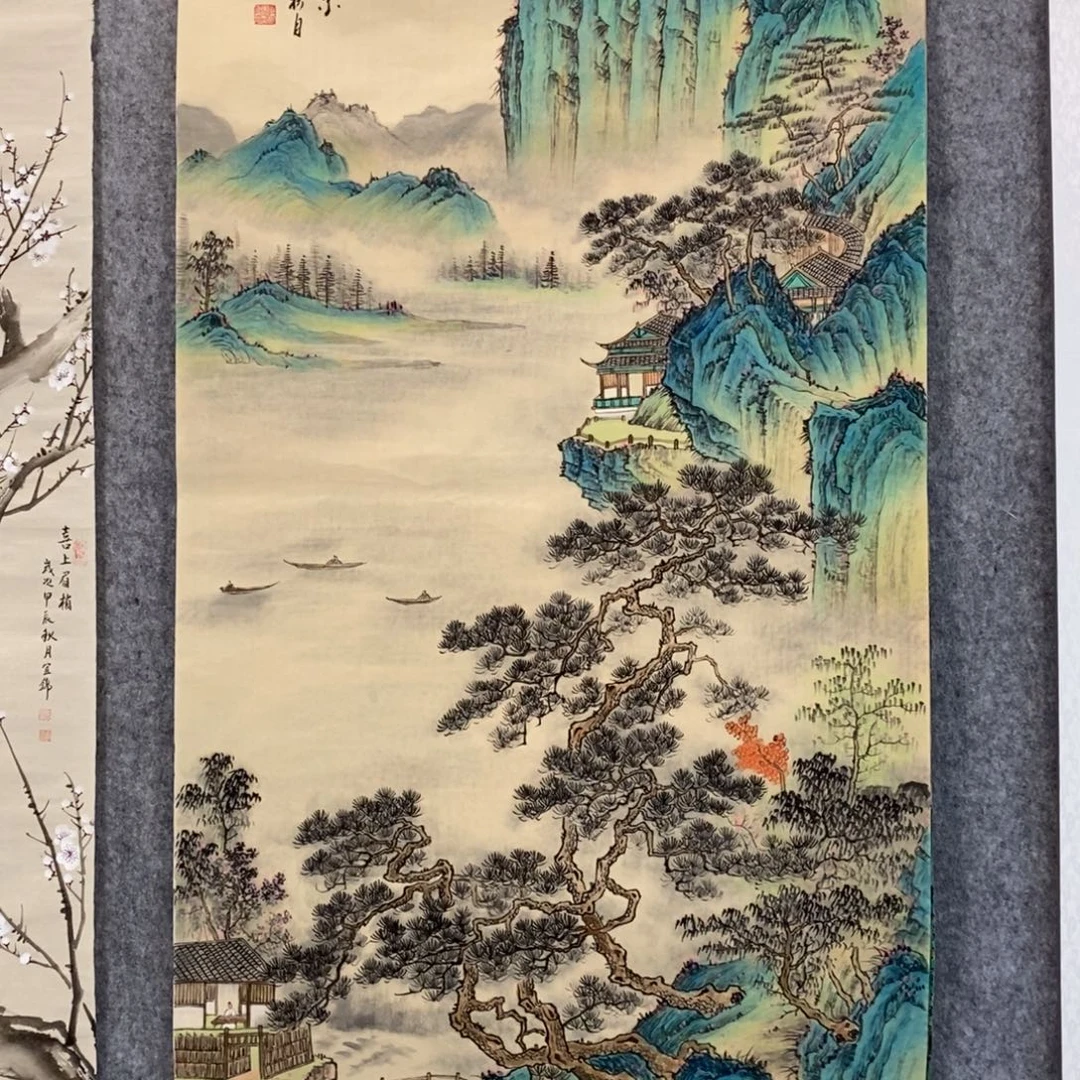人***生国画四尺青绿山水作品