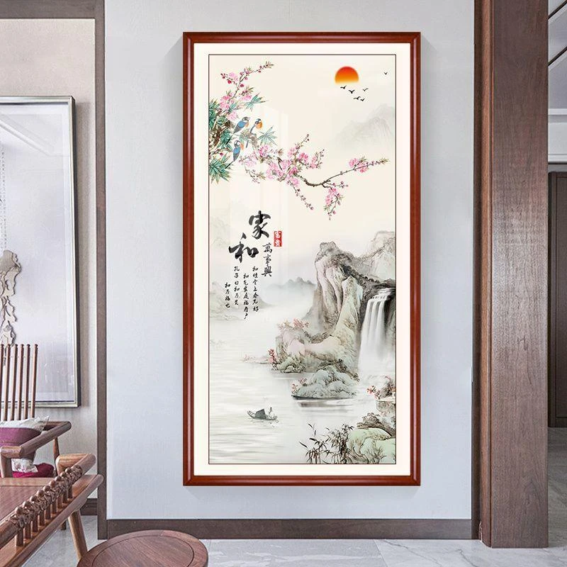 新中式玄关装饰画家和万事兴挂画走廊过道壁画客厅山水风景画字画