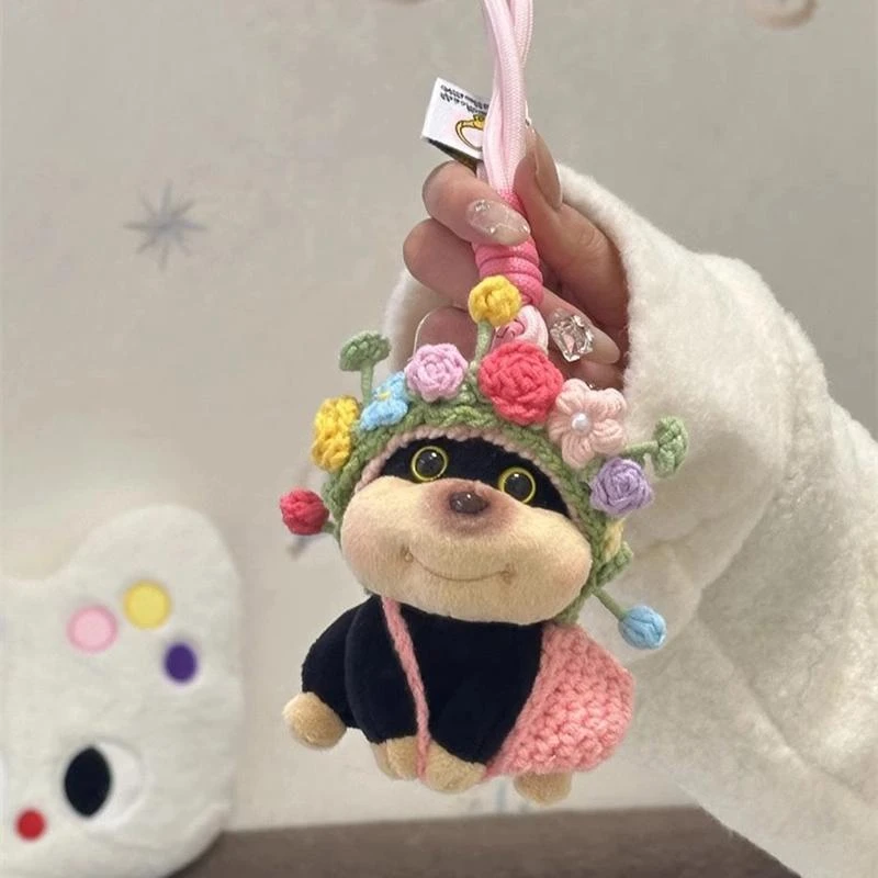 创意网红簪花蜜蜂狗包包挂饰可爱毛绒玩偶小狗车钥匙扣礼物挂件
