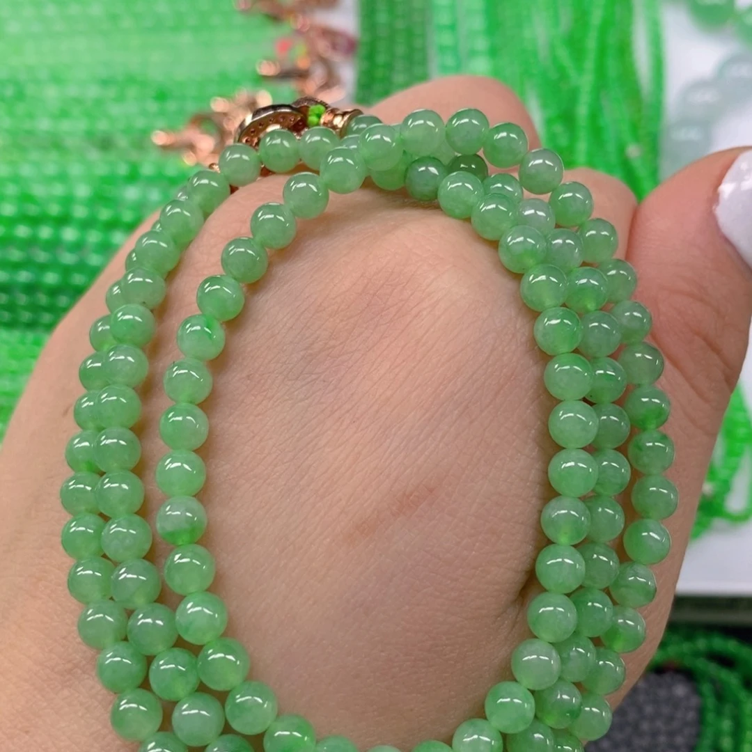 翡翠颈饰未镶嵌冰种浅阳绿项链5m' m