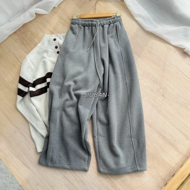 冬季韩系百搭个性时尚松紧腰加绒加厚奶奶裤休闲裤