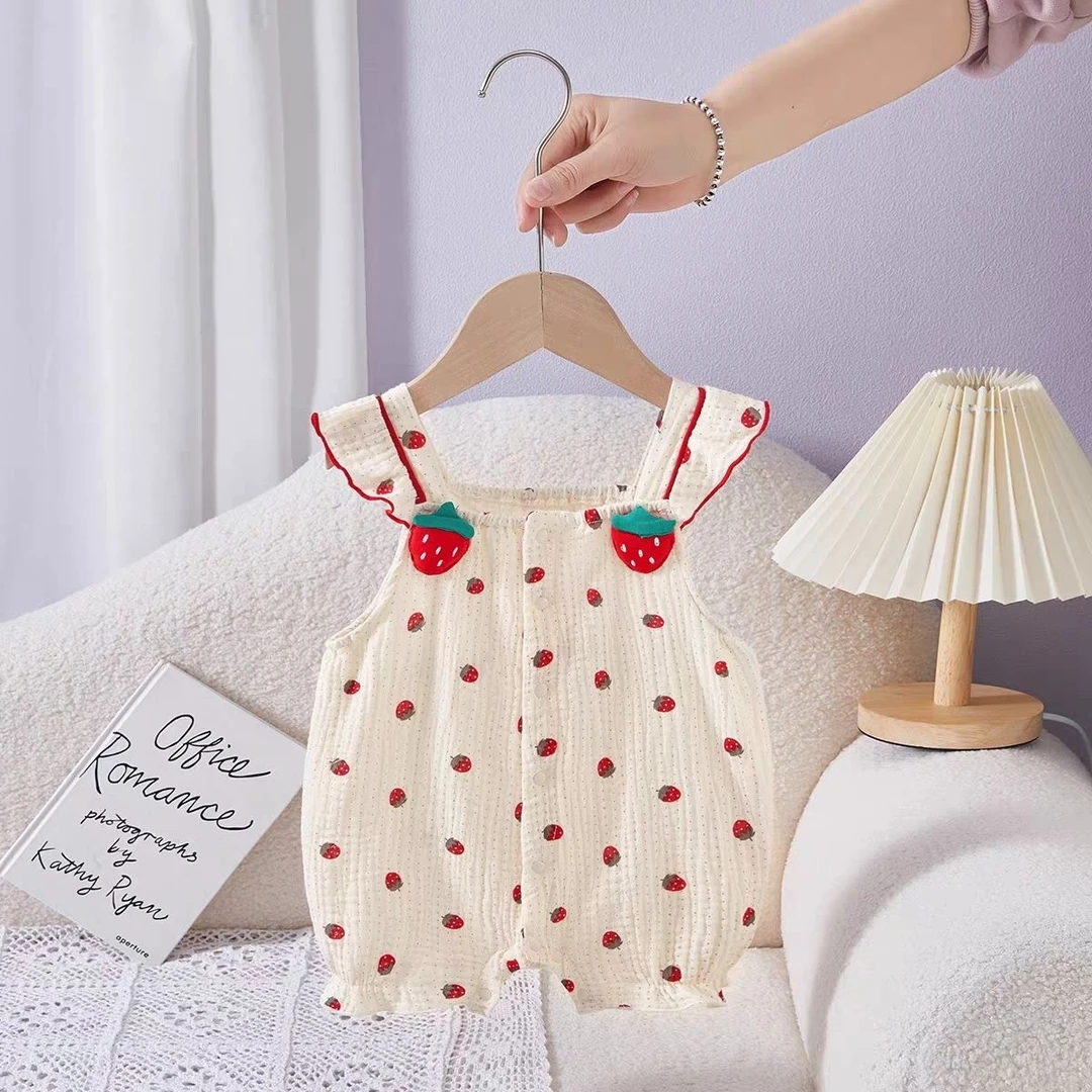 婴儿衣服夏装薄款新生女宝宝连体衣公主满月百天吊带哈衣夏季