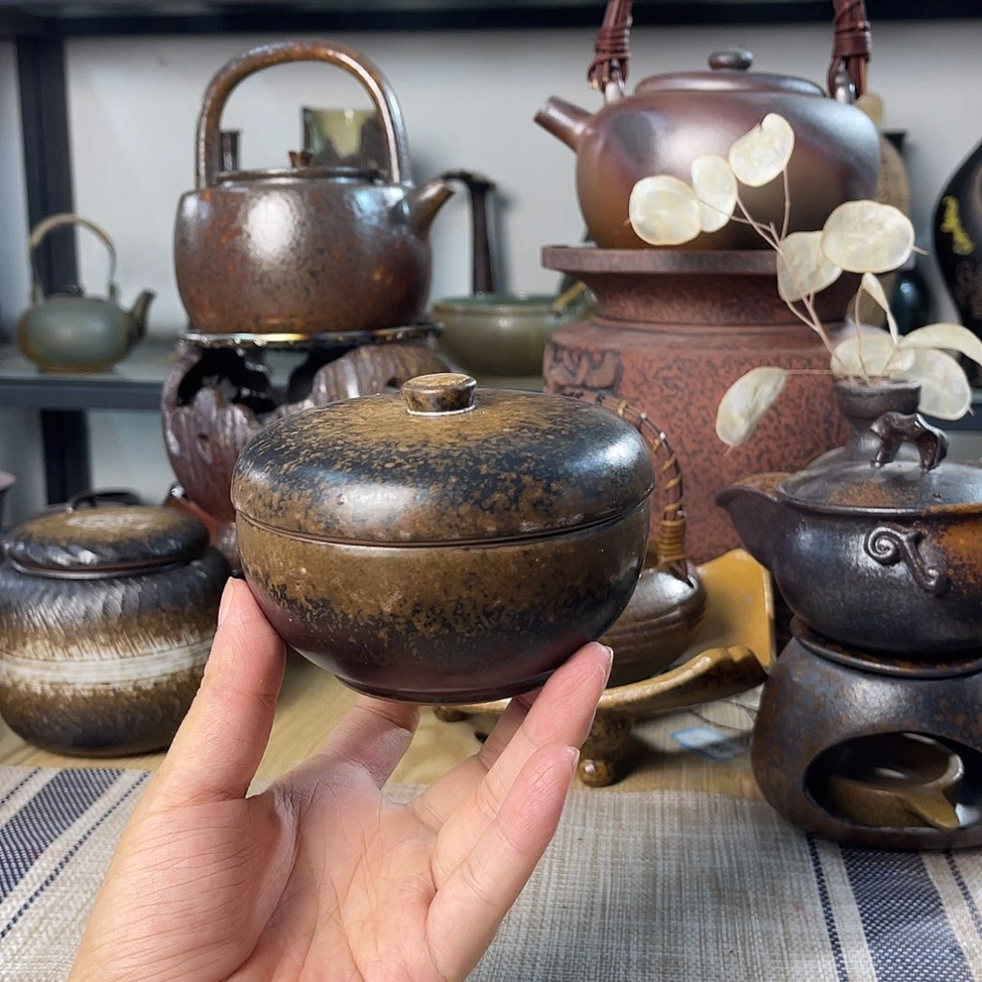 碟紫砂粗陶实用茶叶罐