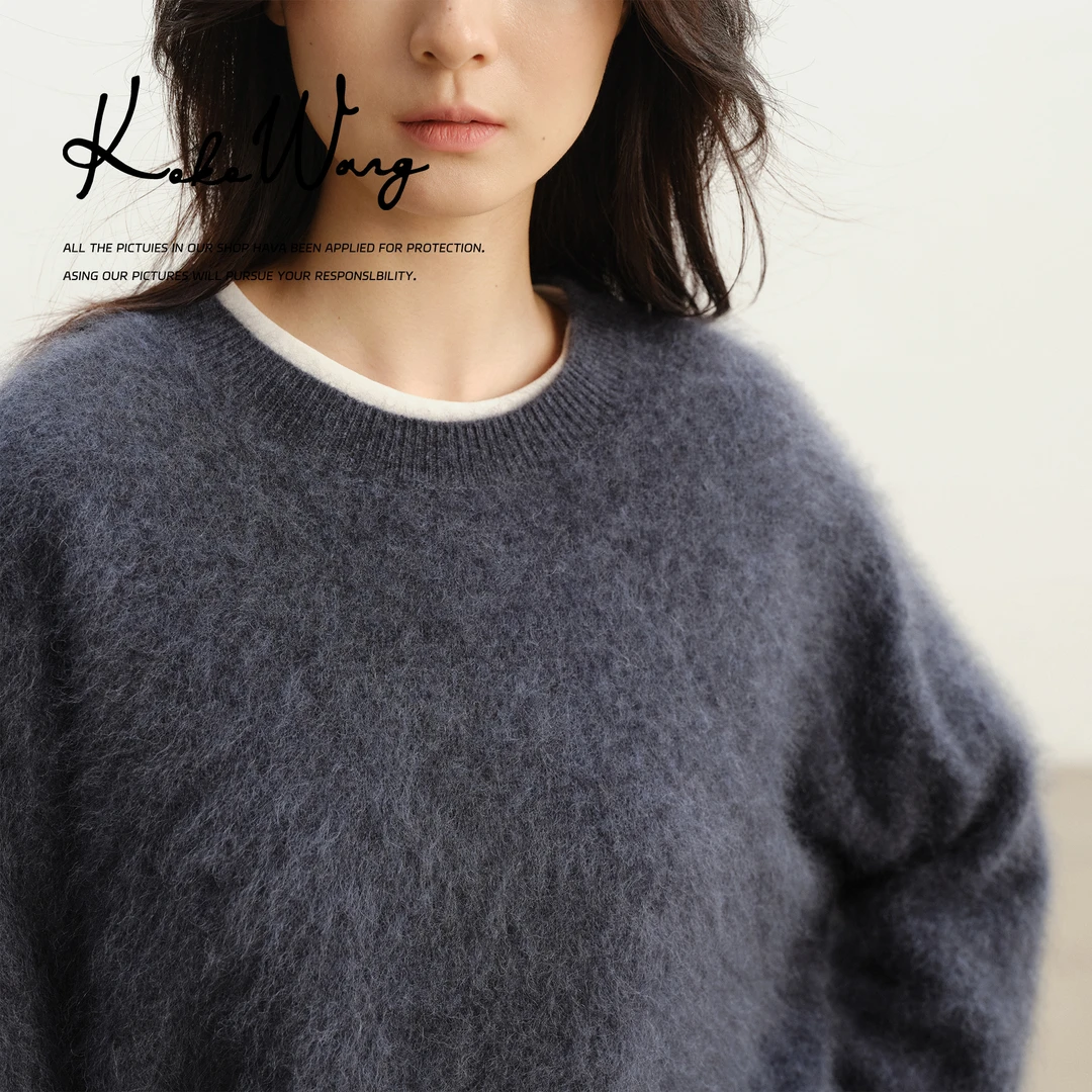 KOKO WANG秋冬时尚气质拉绒100羊毛圆领套头针织衫N6815H02Z03