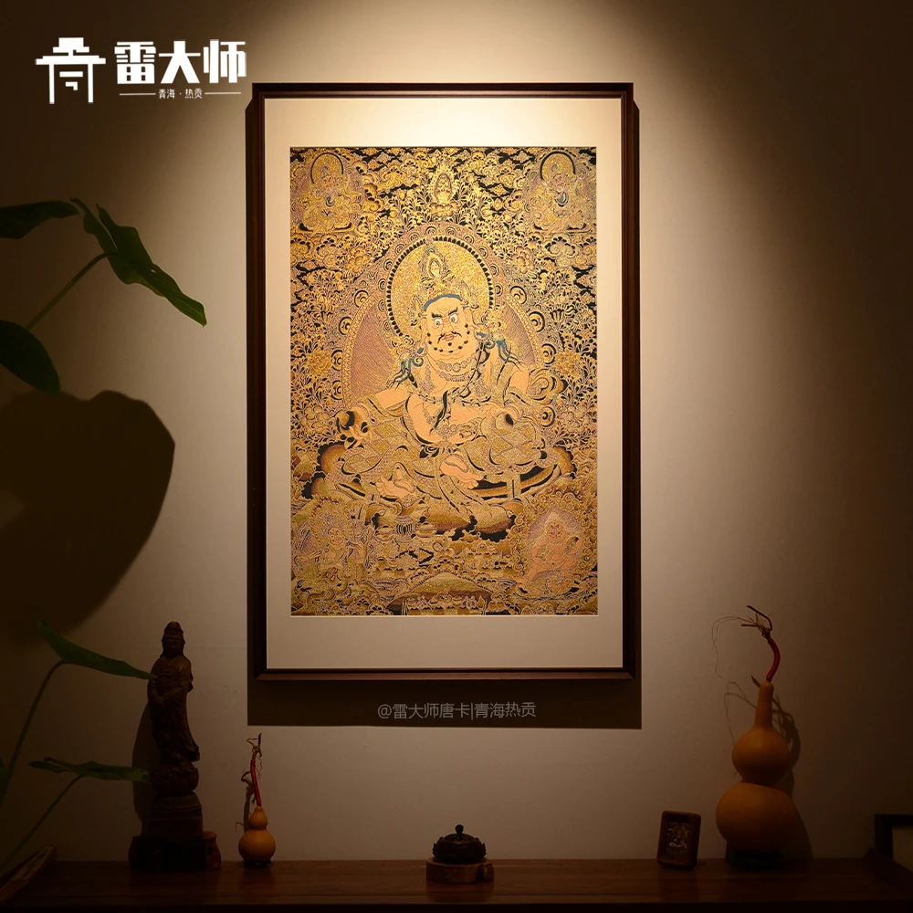 壁画五财神唐卡高档茶室玄关装饰画客厅背景墙挂画餐厅轻奢挂画