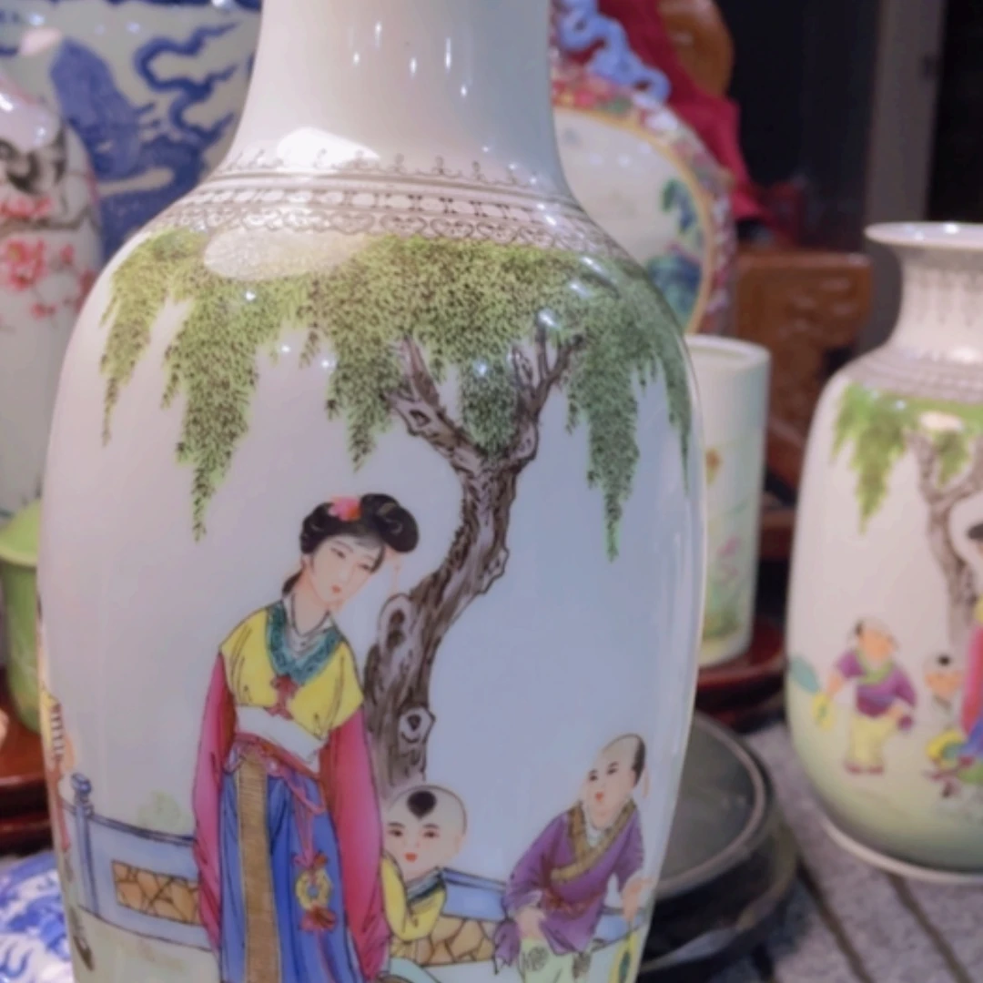 【闪购商品】盘平*粉彩人物花篮瓶子一个