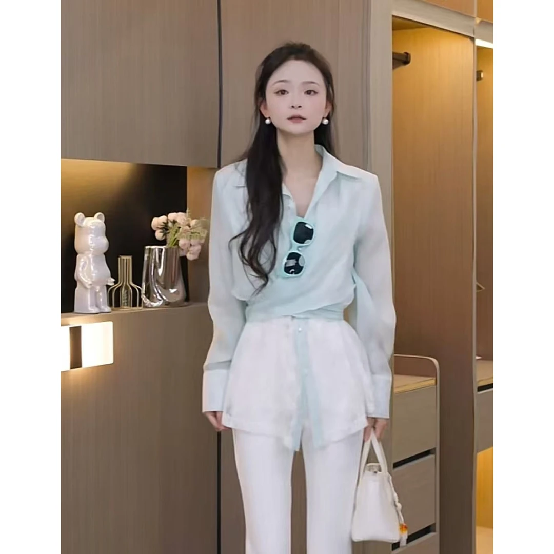 【秀宝女装】法式蕾丝拼接收腰系带别致衬衫XB4793