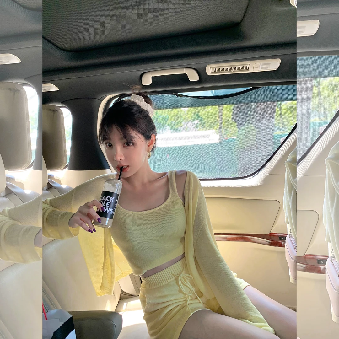 施薇靓【现货】小空调三件套天丝亚麻针织背心开衫女夏新防晒罩衫