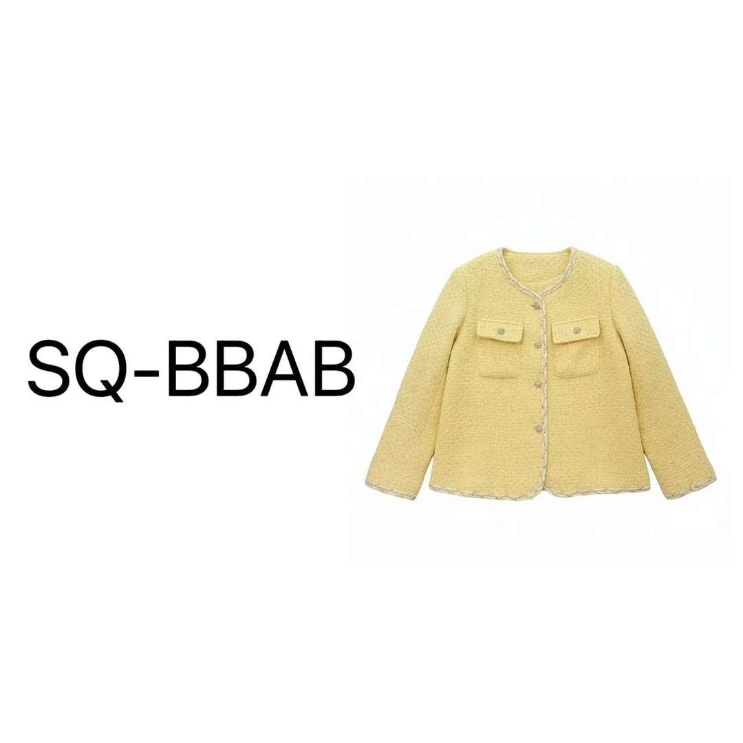 YH5081大码女黄色双兜小香风外套