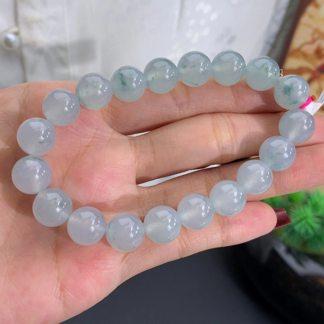 翡翠未镶嵌手串卡10冰种蓝飘花手串