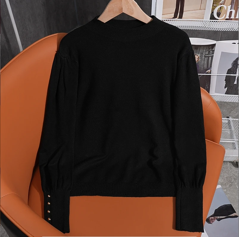 【七老板】70057 半高领毛衣女2024秋冬新款气质百搭针织毛衫打底衫