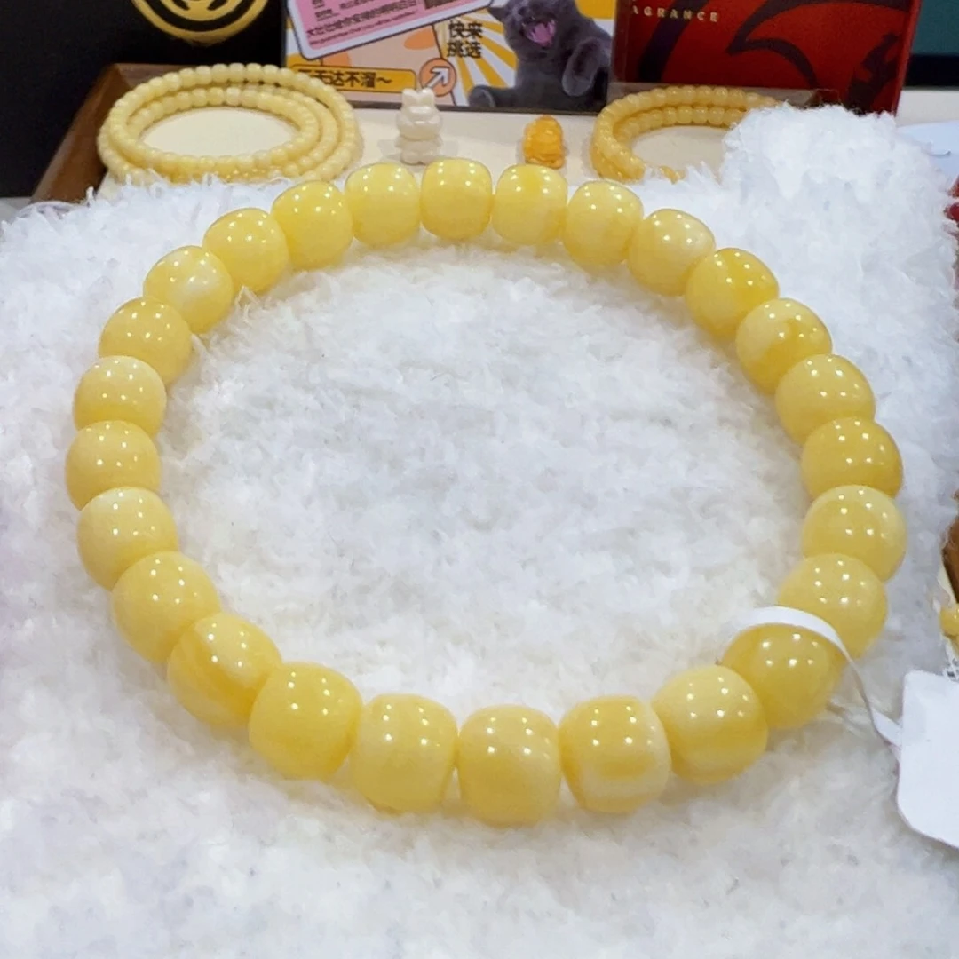 蜜蜡手链未镶嵌8.3m 奶黄满蜡老型手串全品