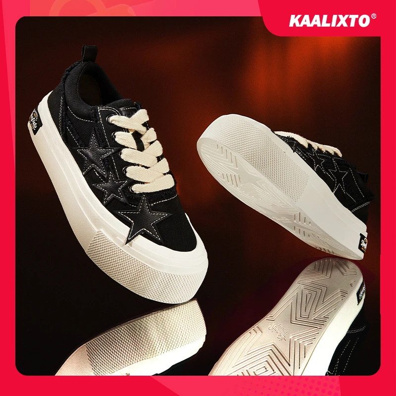 【经典款】Kaalixto经典黑色星星鞋帆布鞋国潮低帮厚底百搭正品