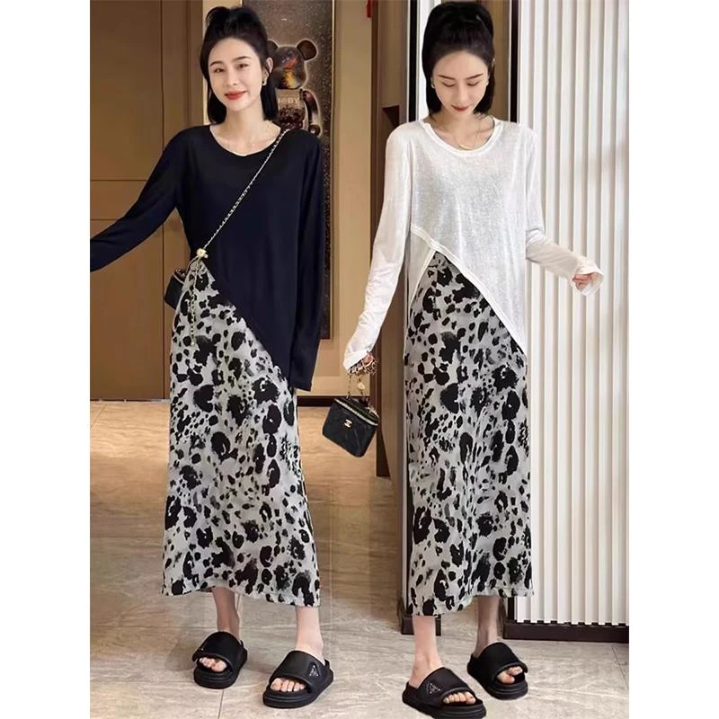 大码两件套2025新款女连衣裙女装碎花气质显瘦时尚套装B8