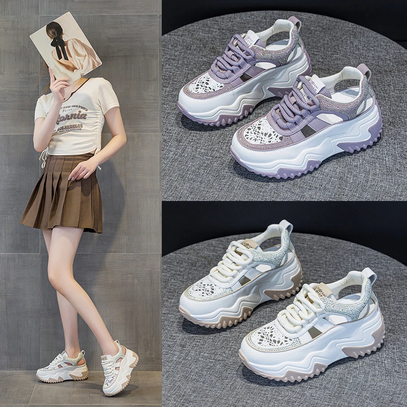 【犇犇】增高7CM老爹鞋女2025春季新款百搭韩版厚底镂空透气鞋