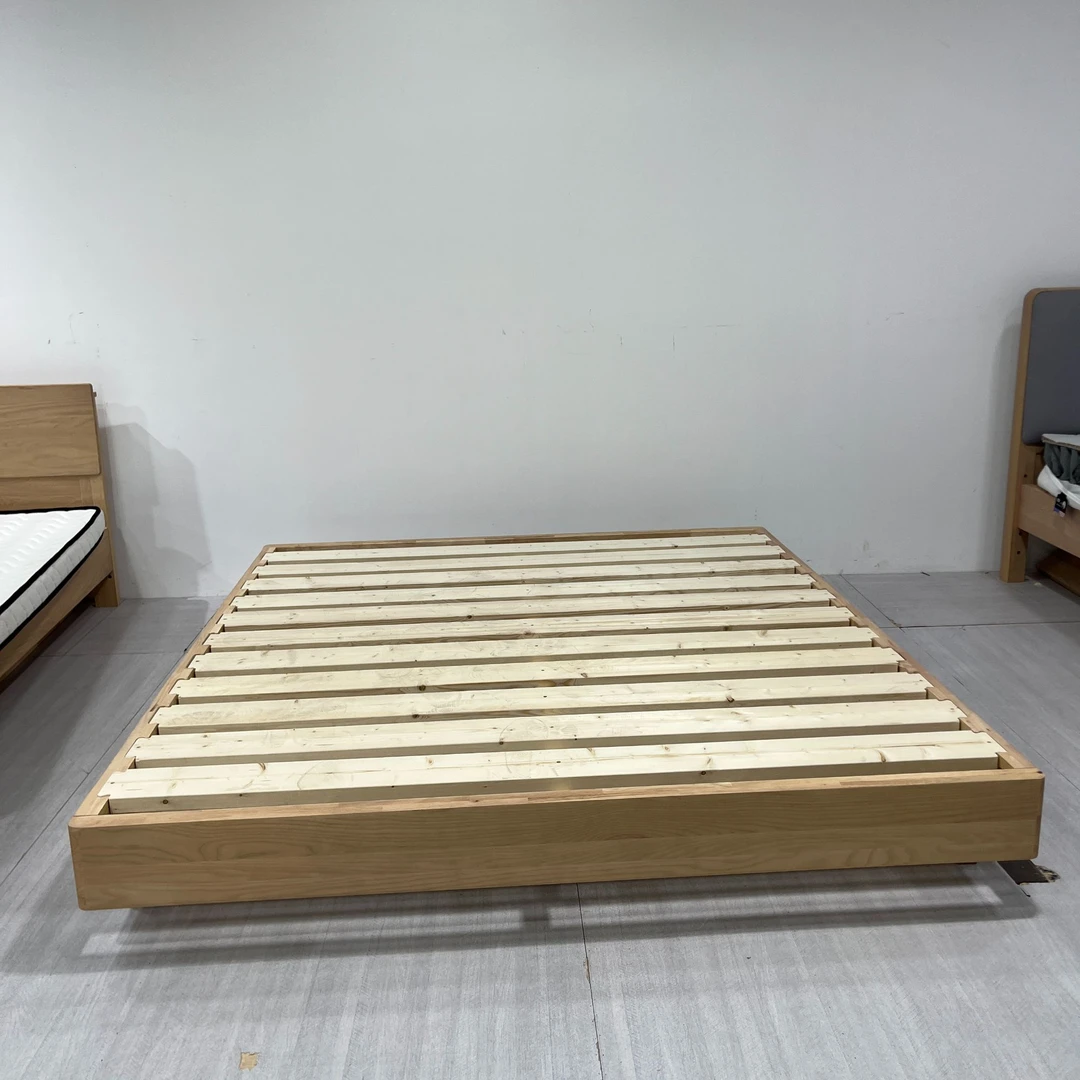 全实木榻榻米现代简约排骨架地台床单双人床民宿酒店落地硬板床架