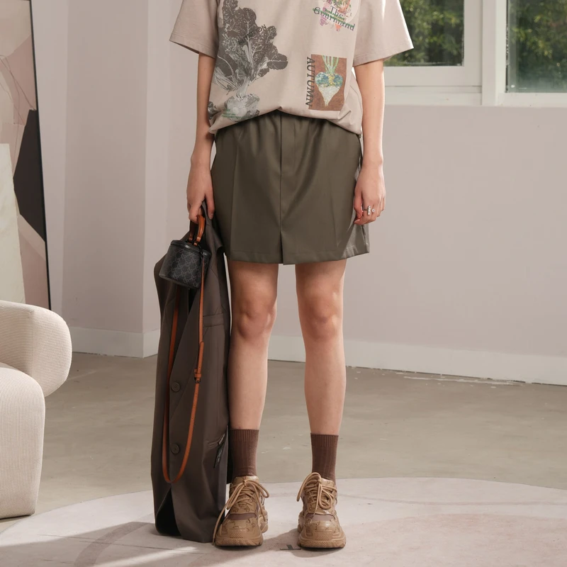 U/TI联名款深咖啡色率性西装裤裙女肌理感潮短裤