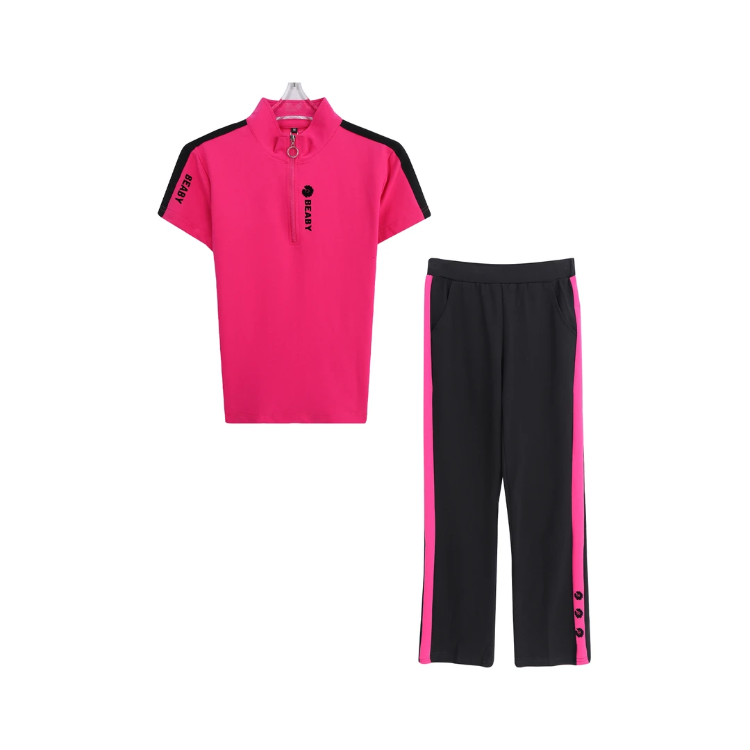 夏季女士休闲运动套装时尚立领短袖两件套A64032