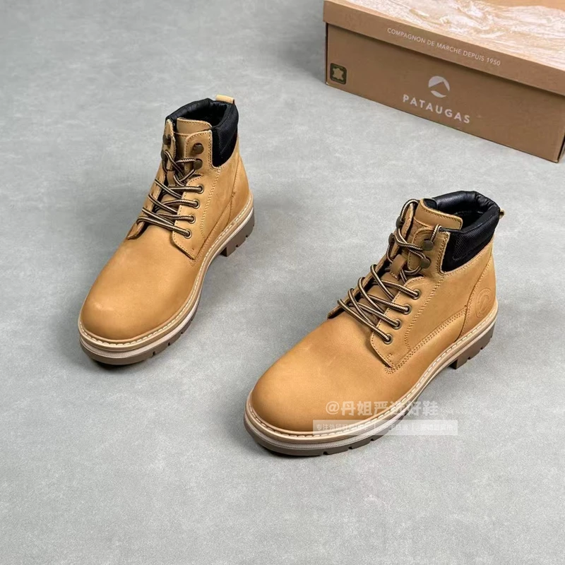 出口德国头层牛皮大黄靴加绒保暖户外休闲鞋马丁靴