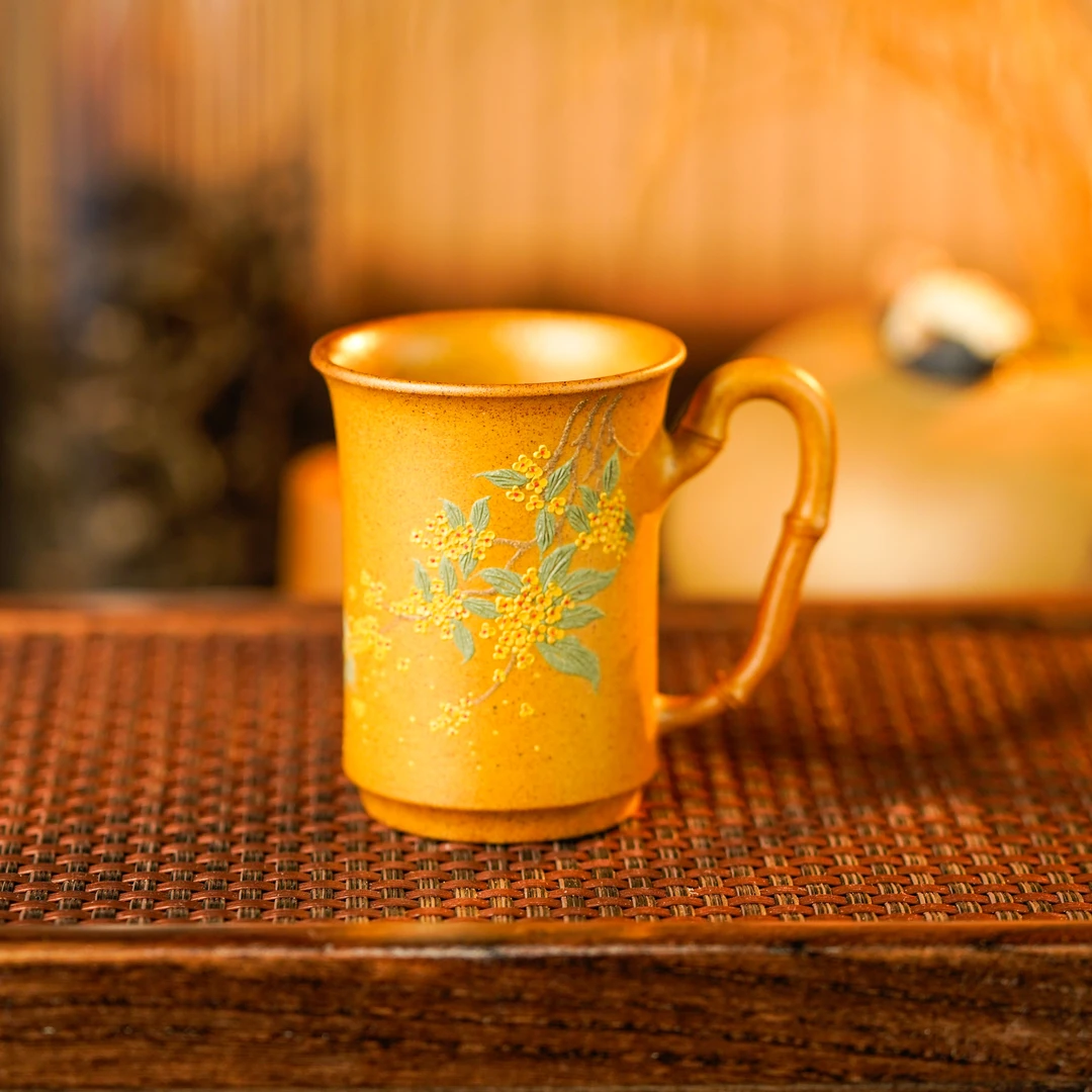 GS2-017   宜兴手工紫砂   桂花竹节杯