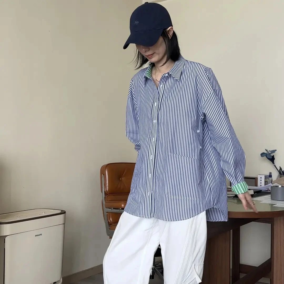 DAB宽松廓形蓝白条纹衬衫 Z829