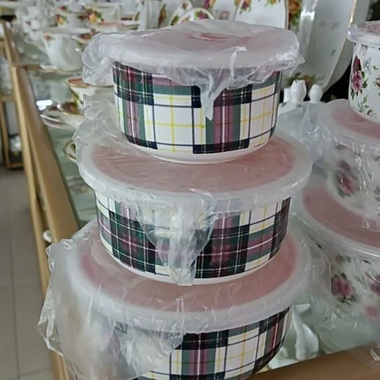 新疆西藏包邮彩格骨质瓷三件套保鲜碗