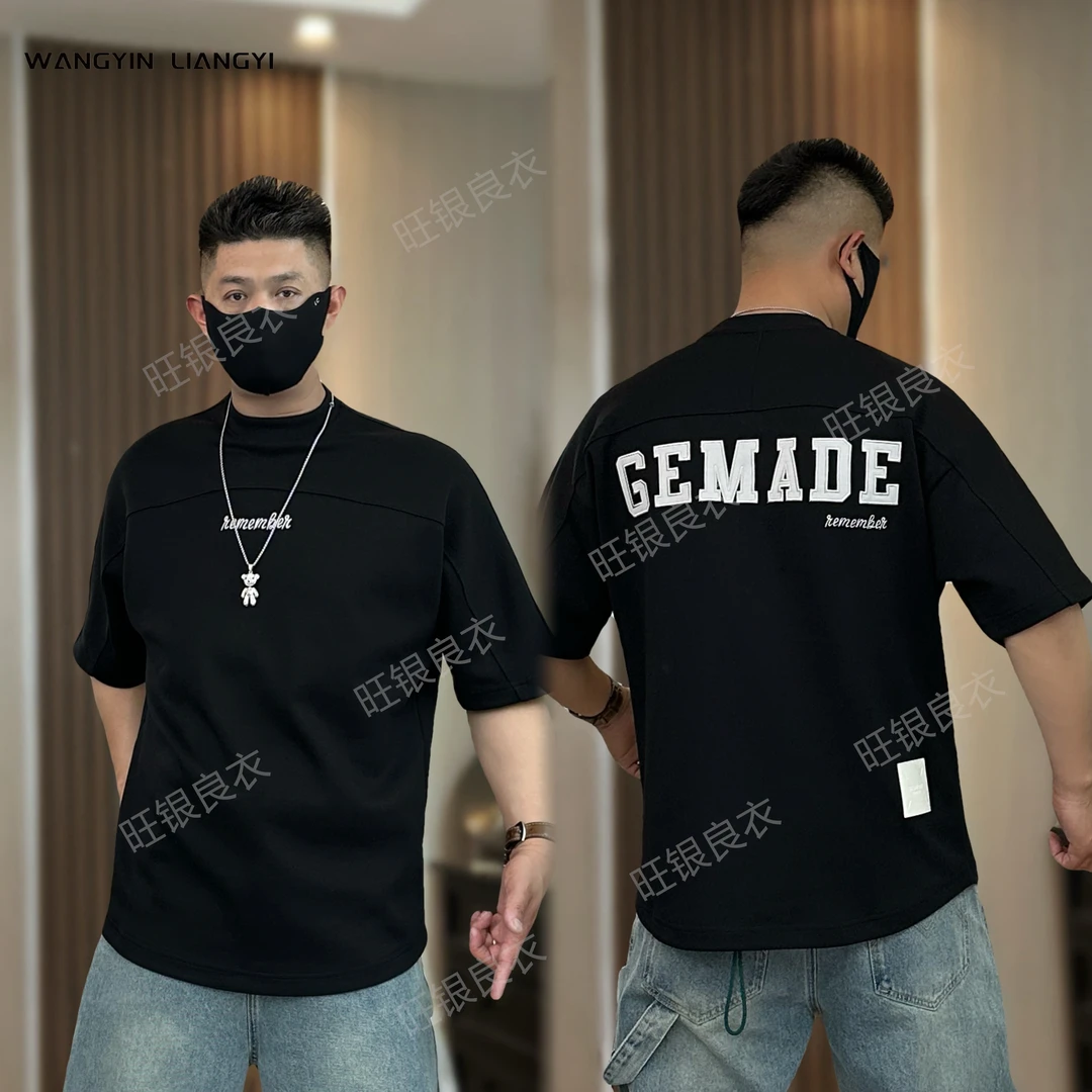 男女同款夏季时尚休闲刺绣大字母圆领弧形打底短袖T恤宽松韩版潮