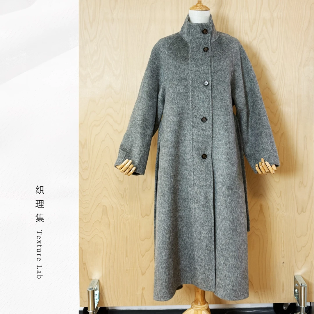 织理集TextureLab冬季高领双面呢大衣绵羊毛长款外套保暖舒适气质