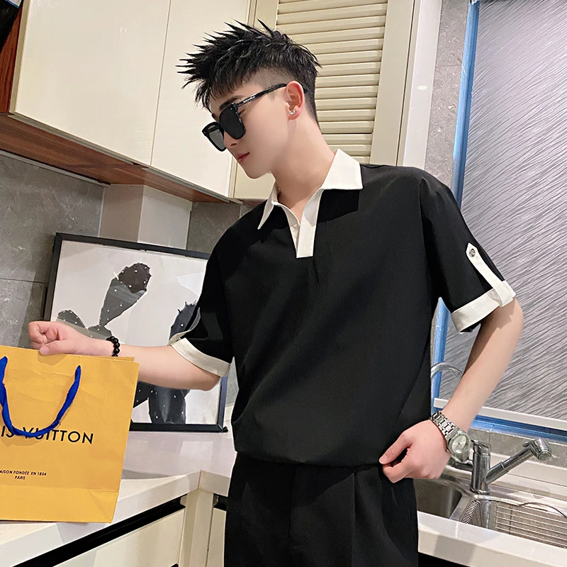 polo衫男士短袖夏季2025新款高级感痞帅撞色拼接翻领半袖男装t恤