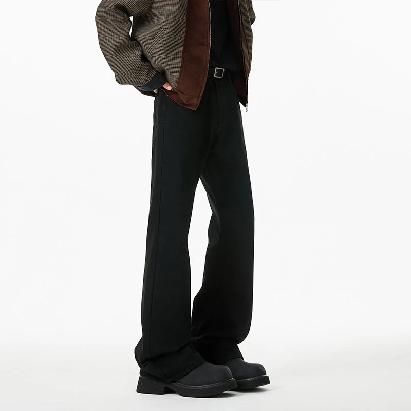 bootcut黑色弯刀牛仔裤男款春秋美式cleanfit微喇裤修身直筒裤子