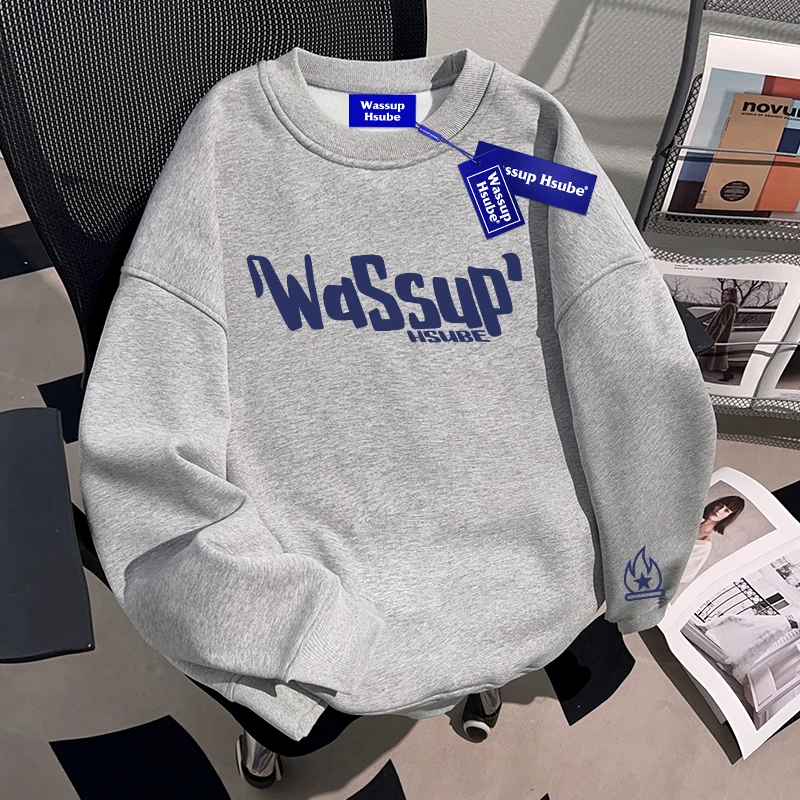 WASSUP HSUBE青少年重磅美式潮流圆领卫衣男士潮酷高街上衣chic潮