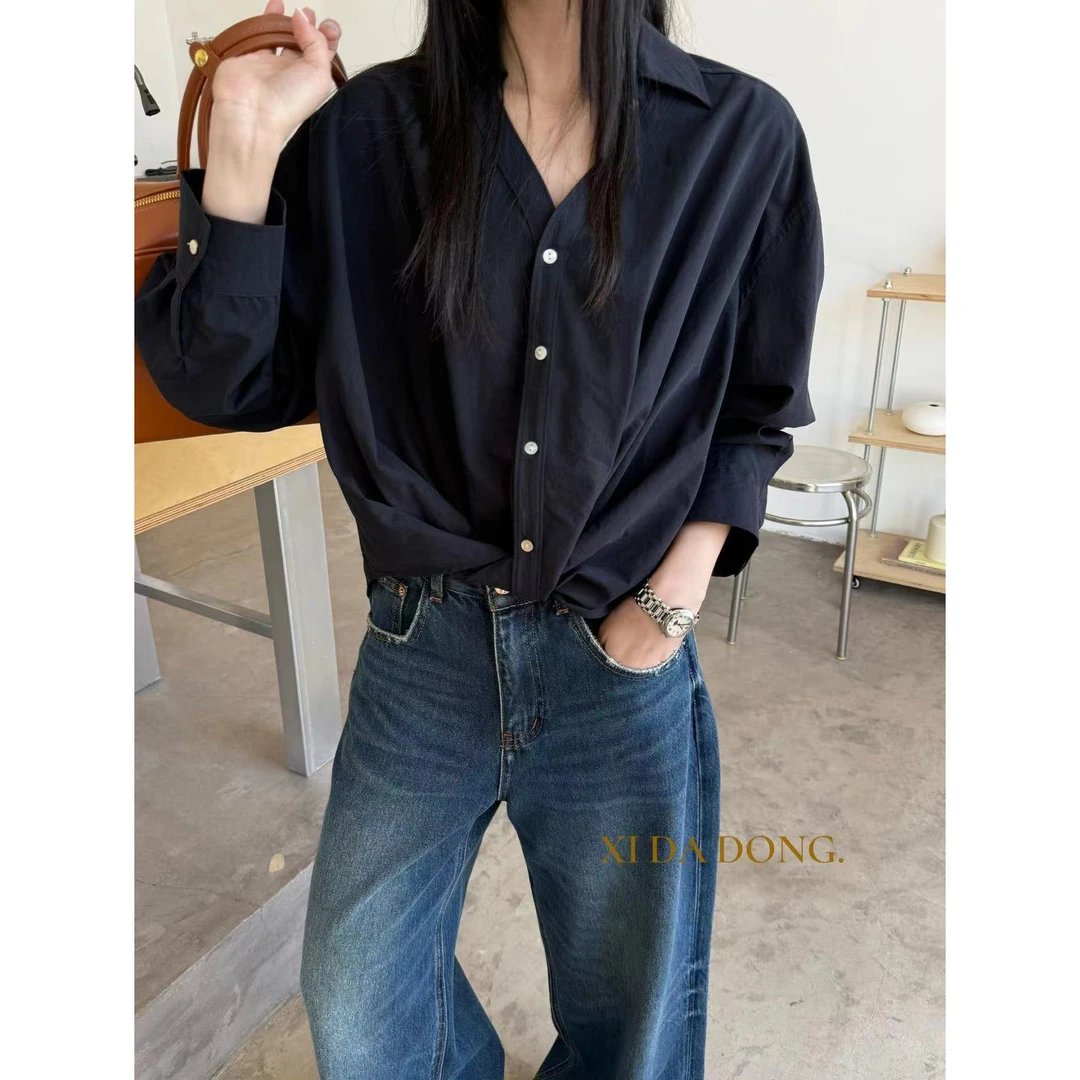 9011#喜大东#韩系ins风简约翻领显瘦百搭衬衫（福利）
