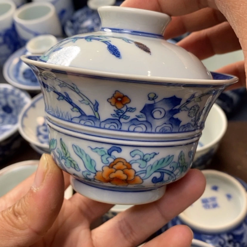 【闪购商品】景德镇青花斗彩盖碗