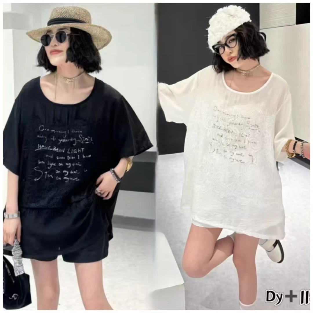 大码时尚女蕾丝拼接中长款短袖T桖衫11596