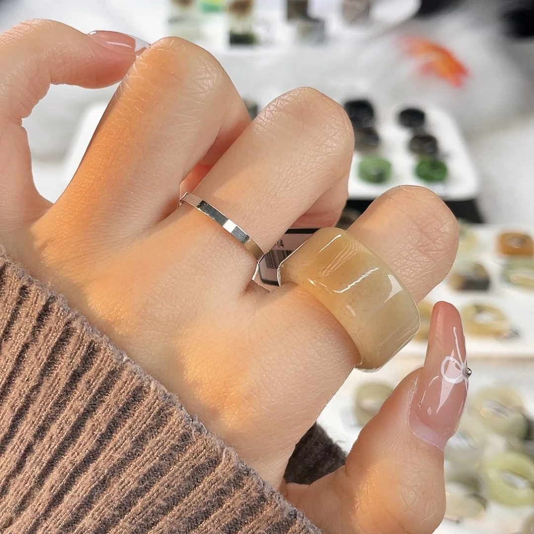 和田玉未镶嵌戒指c30浅糖圆切18.0