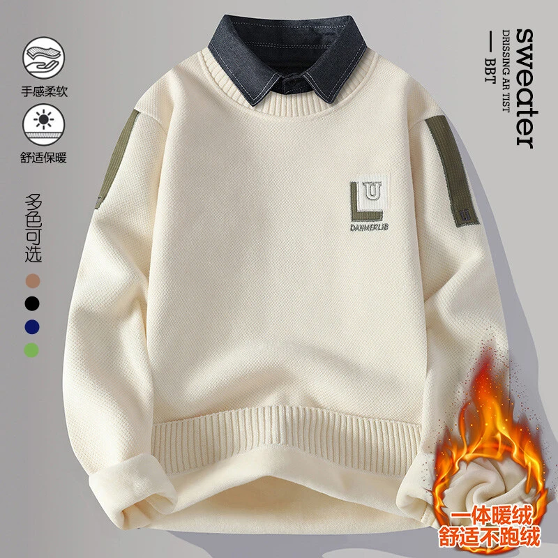 【高品质 一体绒】金丝绒冬季加绒加厚保暖半高领毛衣针织衫宽CJ656