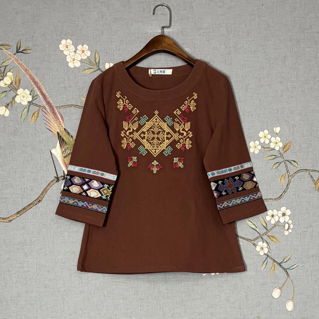 土家妹（工厂清仓）厚款民族风复古百搭棉麻春秋款上衣6105  6102