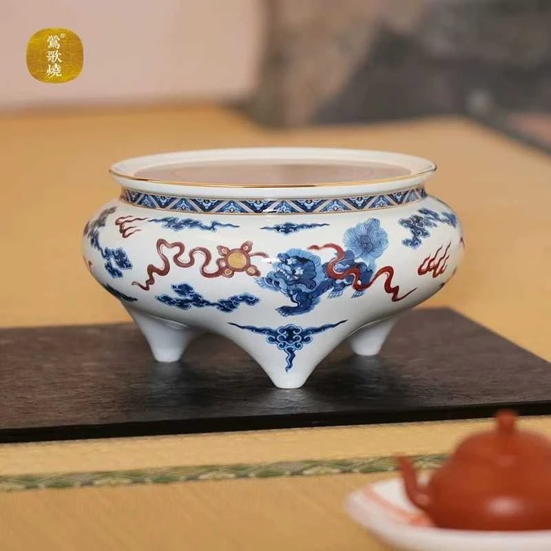 青花狮子滚绣球 手工 耐热高硼硅玻璃壶 套装