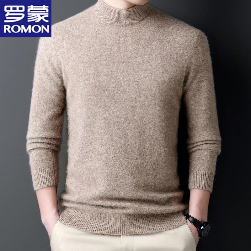 罗蒙冬季男士半高领加厚毛衣亲肤保暖针织衫时尚百搭纯色打底衫潮