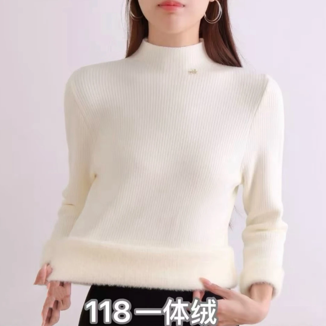 118 冬季纯色品质亲肤柔软一体绒毛衣
