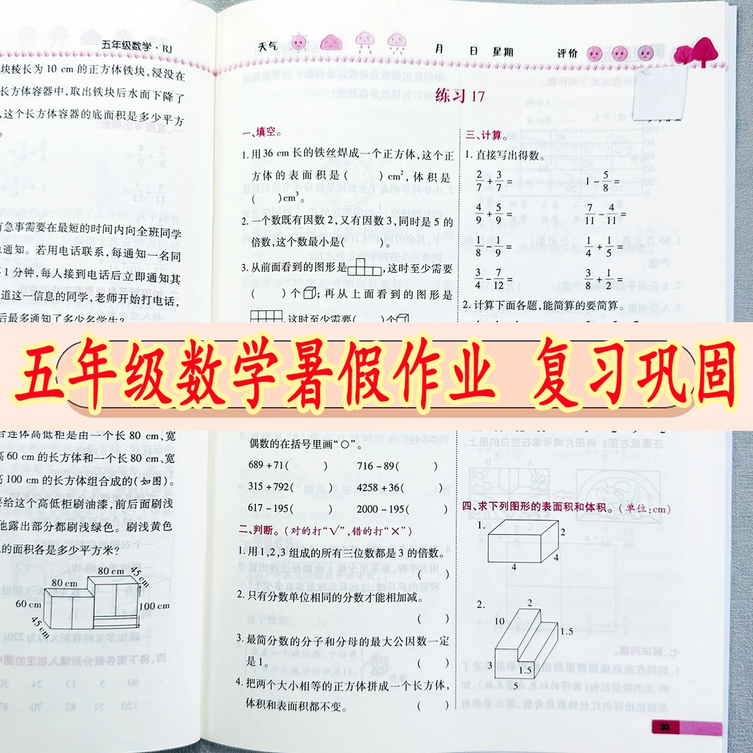 五年级下册暑假作业五升六暑假衔接练习五年级暑假预复习同步训练