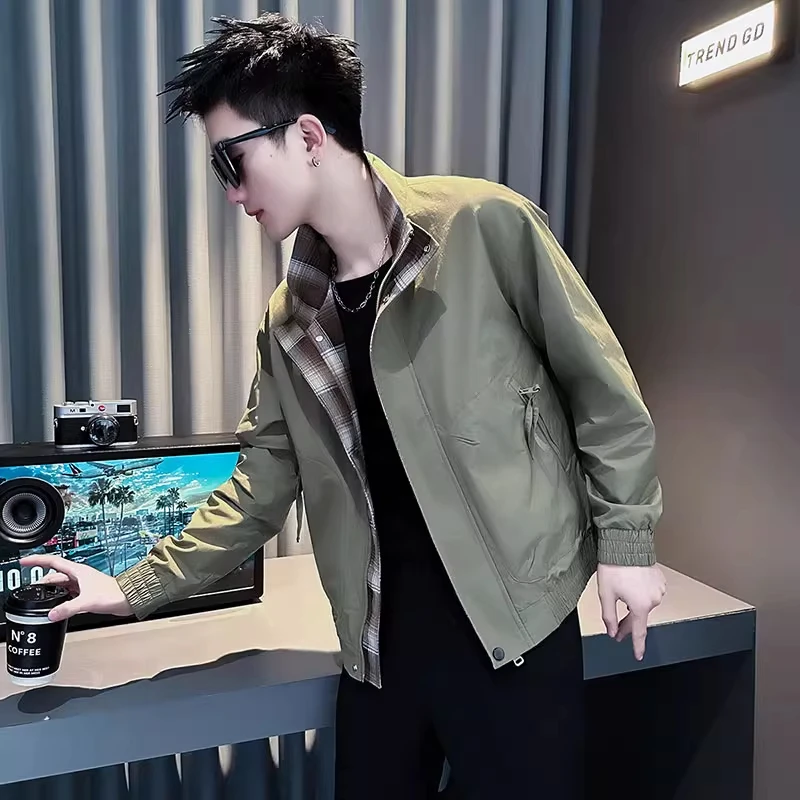 2025秋季新款假两件立领夹克男士潮牌痞帅男装上衣潮流休闲外套