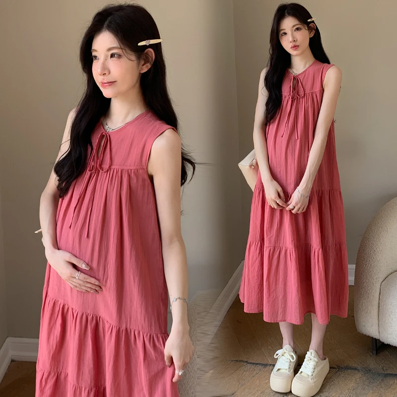 时髦孕妇装夏季2024新款高级感背心裙宽松无袖裙子大码时尚连衣裙