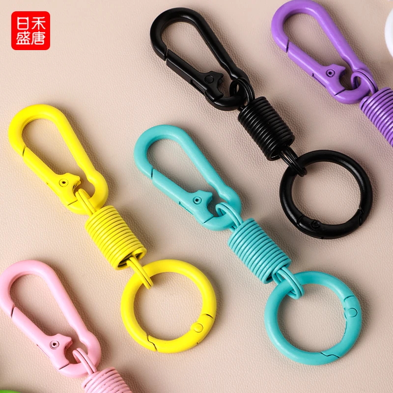 马卡龙色弹簧烤漆钥匙扣彩色喷漆发财扣创意包包挂件饰品配件