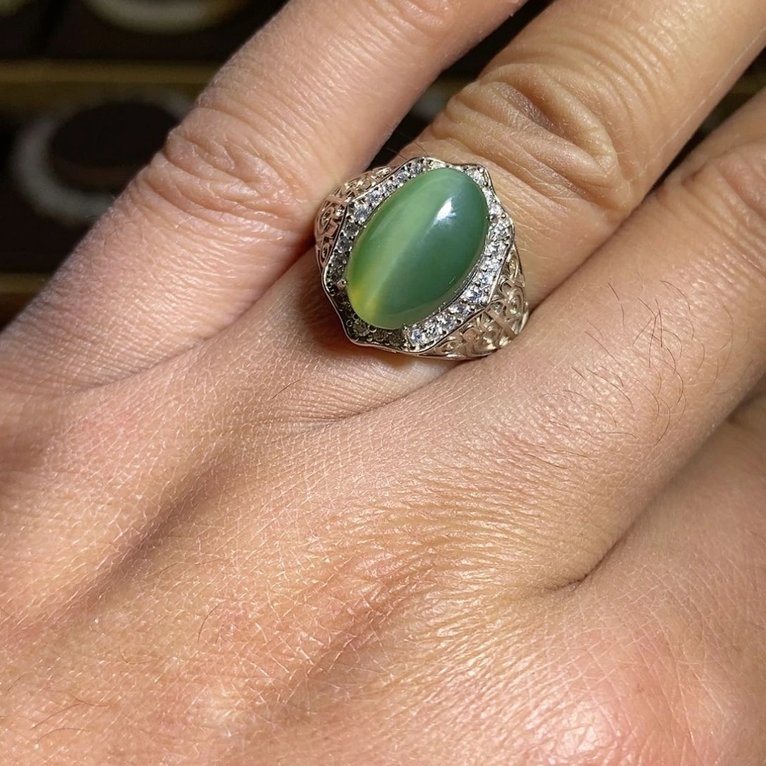 【闪购商品】银S925镶嵌戒指和田玉（碧玉）