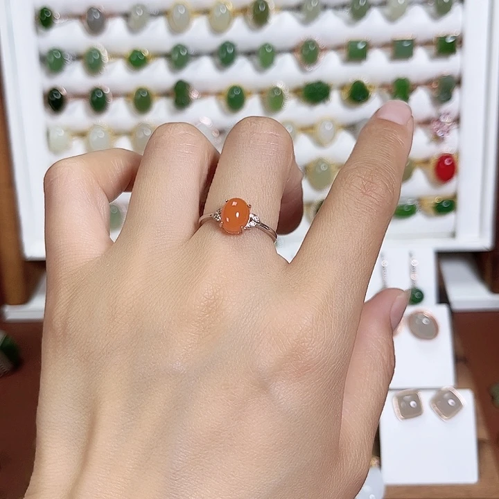 和田玉戒指银S925镶嵌