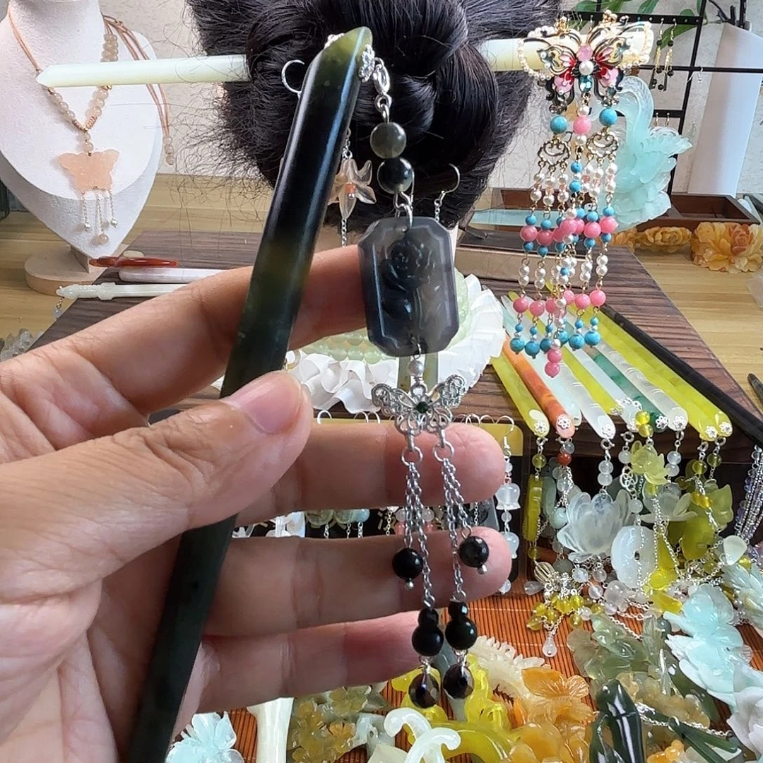 蛇纹石玉合金发饰