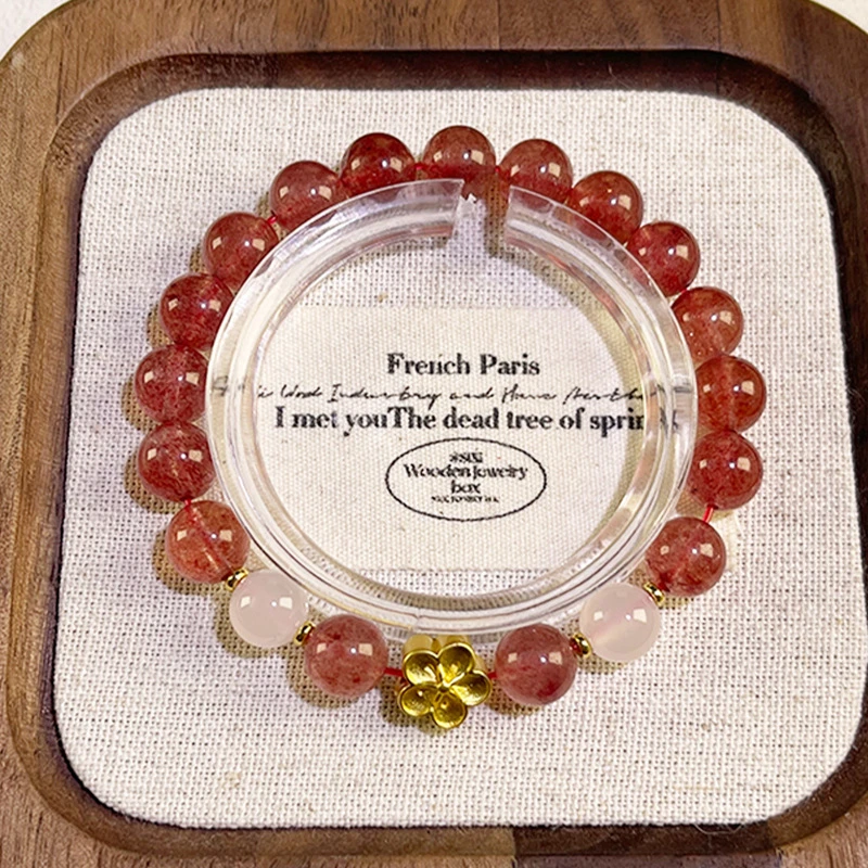 新店福利天然草莓晶新中式女士手链新小众设计时尚百搭桃花粉水晶