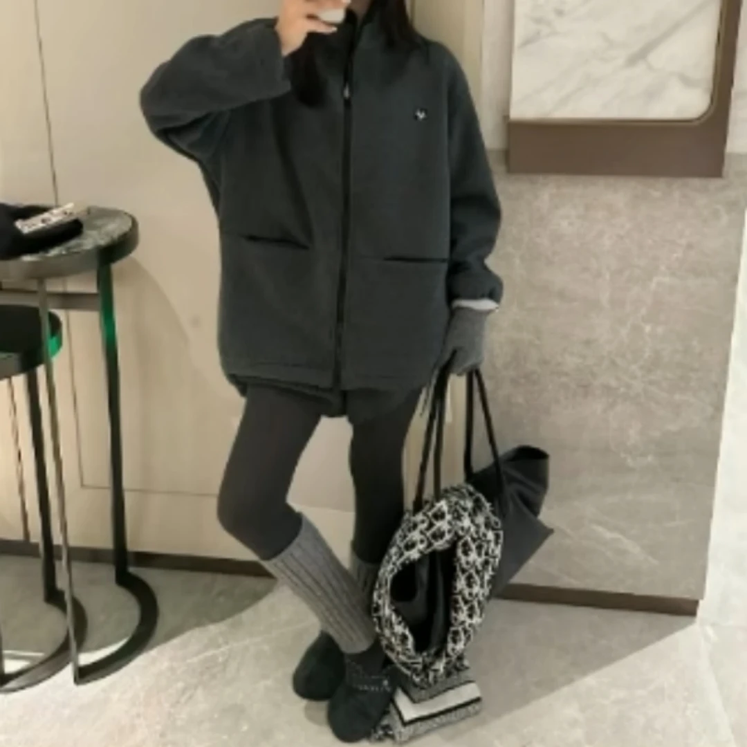 Manmi   双头拉链刺绣标加绒立领卫衣开衫外套  3523（C4）