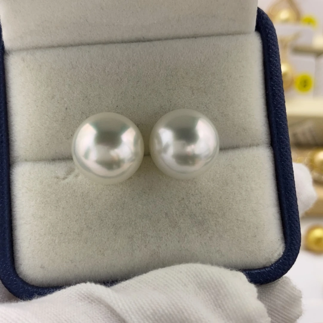 未镶嵌海水珍珠耳饰12-13馒头形澳白对珠